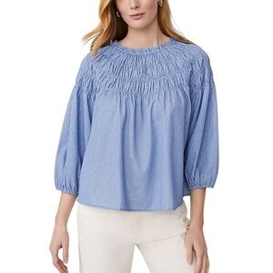 Ann Taylor Blue Pinstripe Cotton blend Blouse with Smocked Shoulder XXL